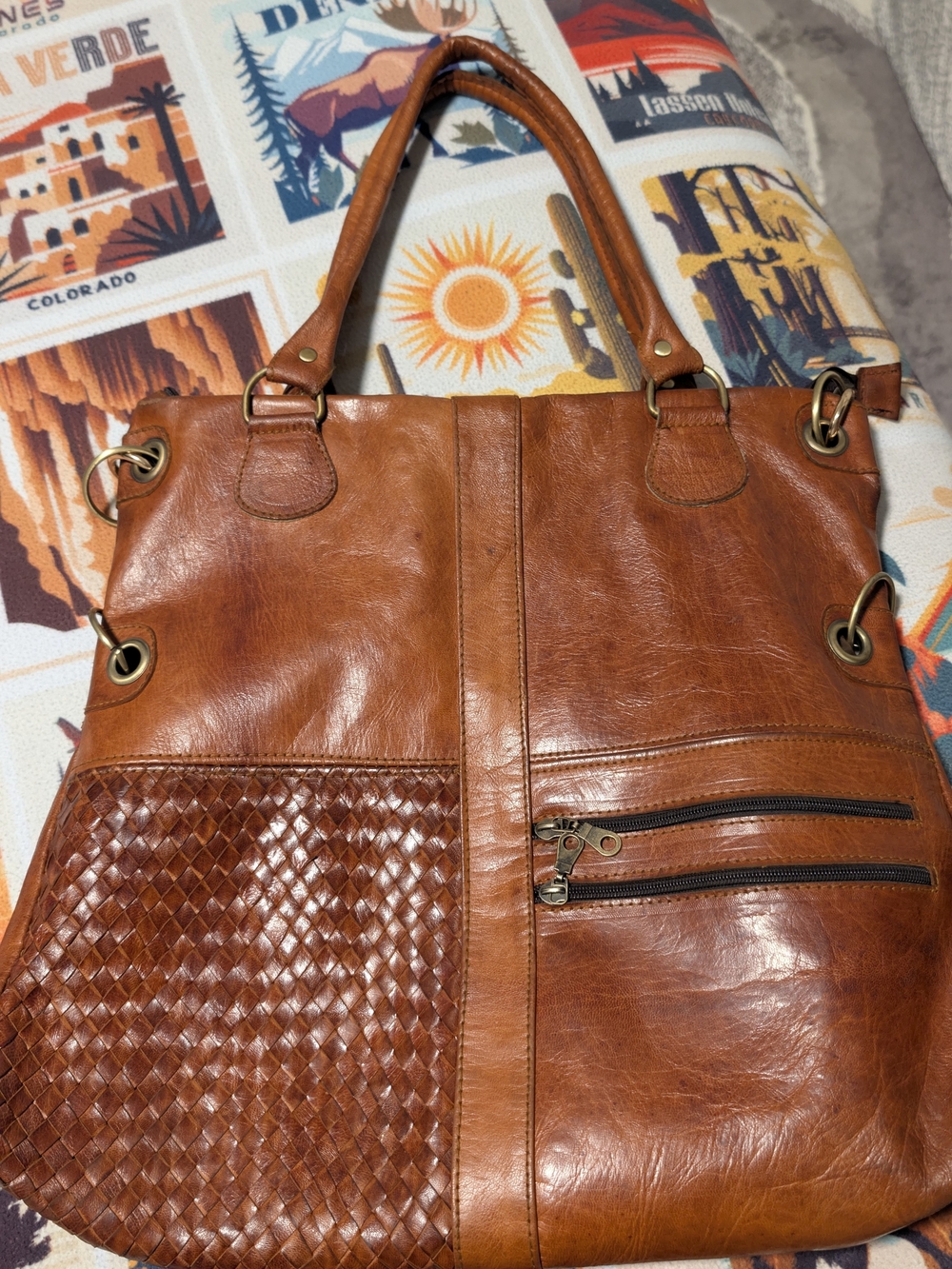 Classic Woven Leather Tote Bag in Cognac Brown Handmade From Morocco
